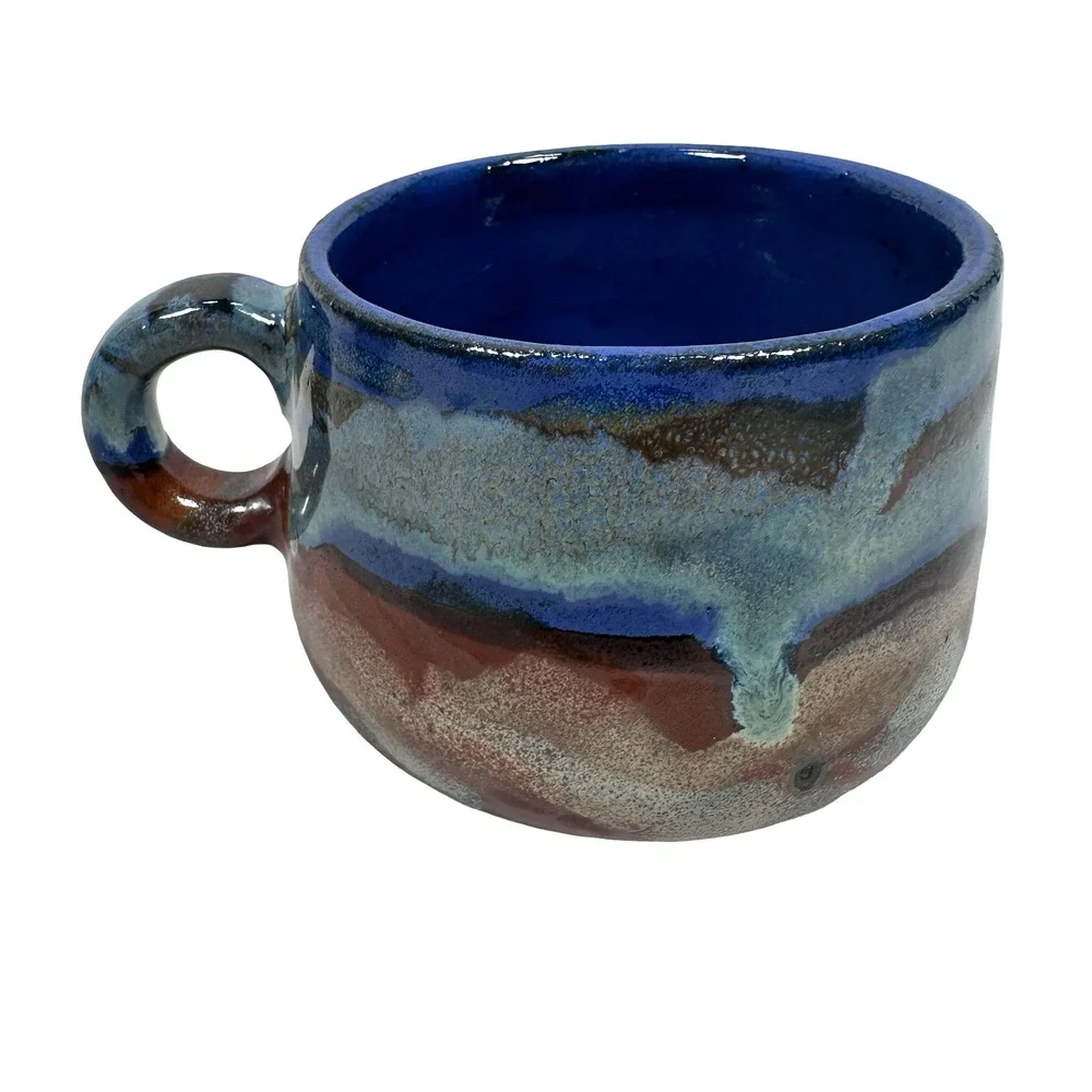 Carlos Marin Pottery Costa Rica Vandola Pour Coffee Set Blue Brown Glaze 4 Mugs